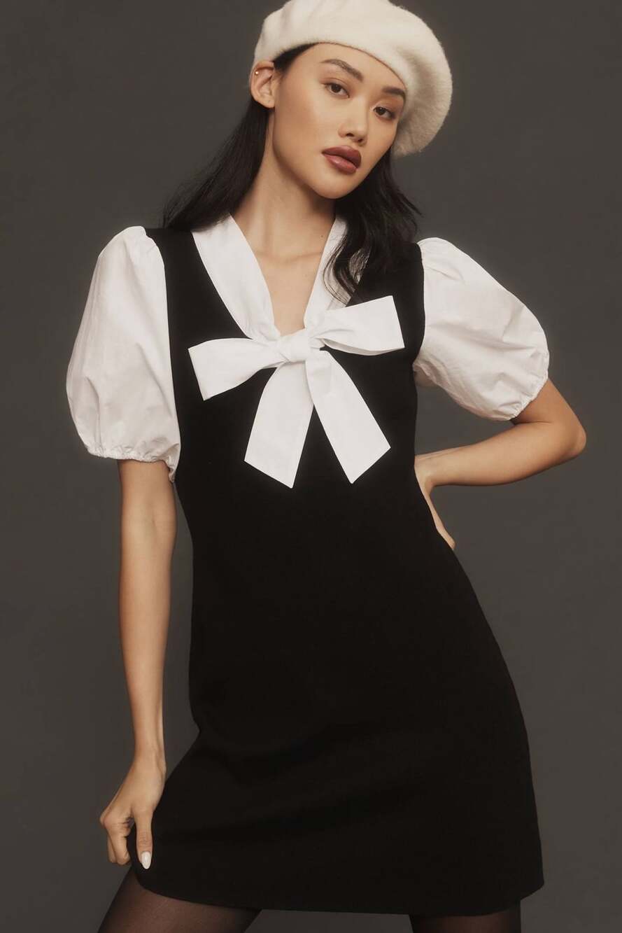 English Factory Bow Tie Collar Mini Dress Size S